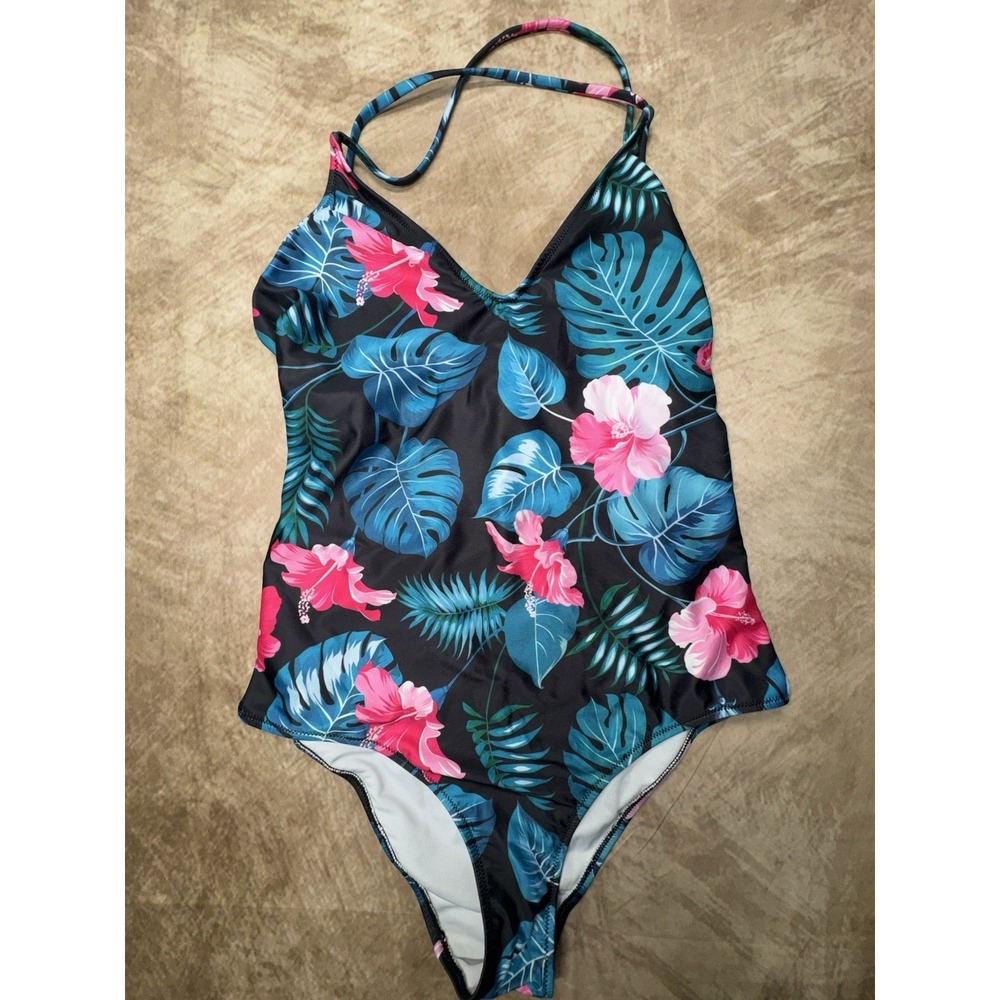 Ekouaer Swimsuit  Tropical Floral Hawaiian Hibiscus One Piece Size Large